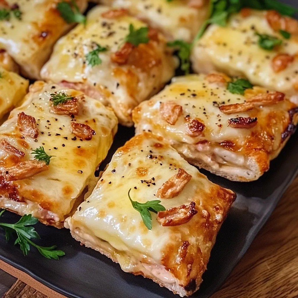 Blätterteigkissen gefüllt mit Schinken und Käse