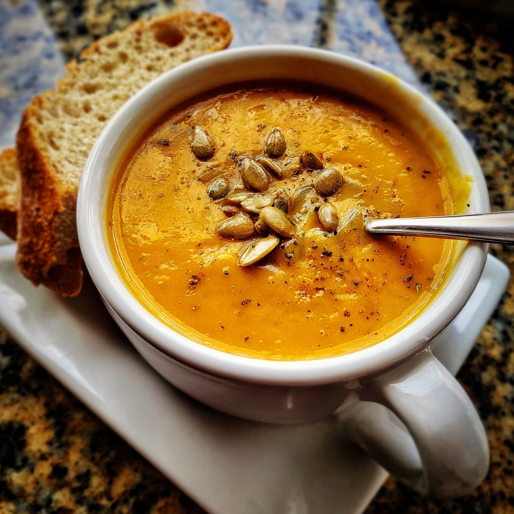 Kürbissuppe mit gerösteten Kernen