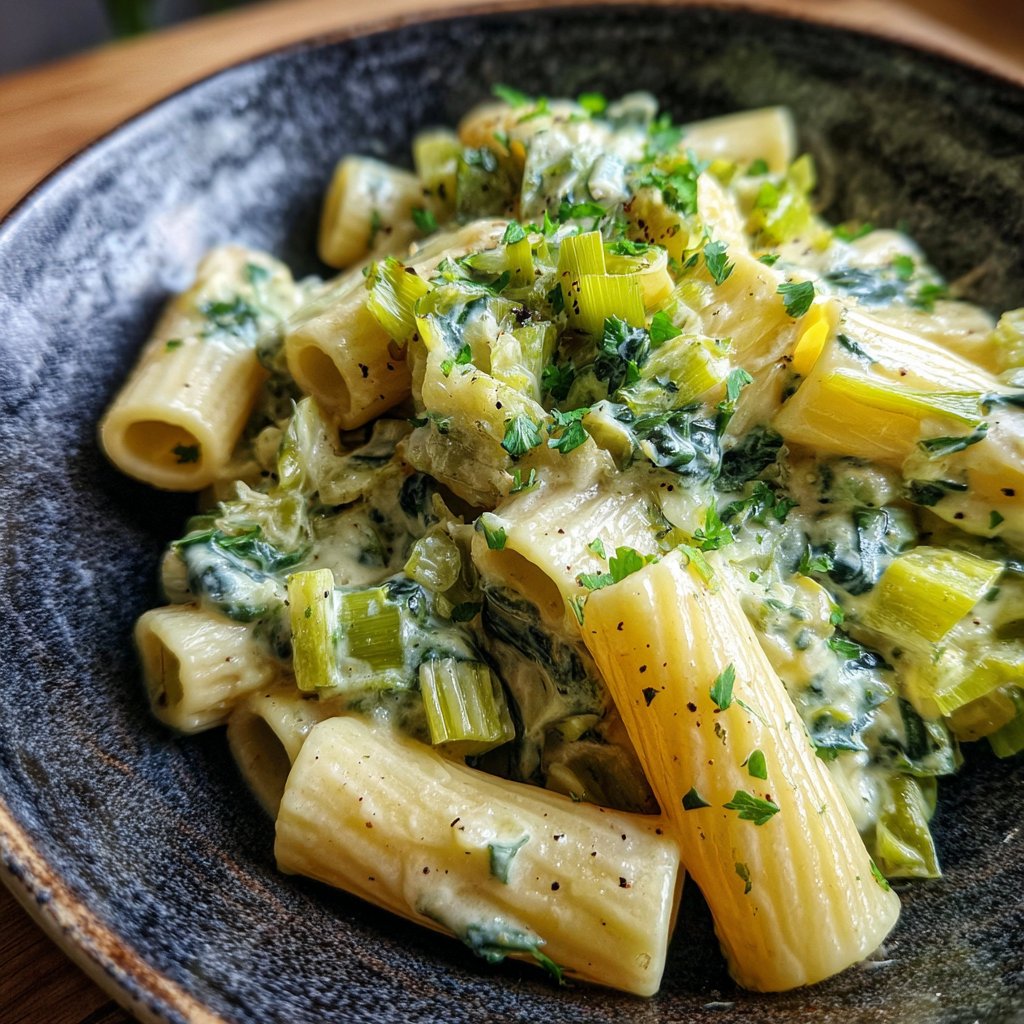 Rigatoni mit Lauch und Sahne