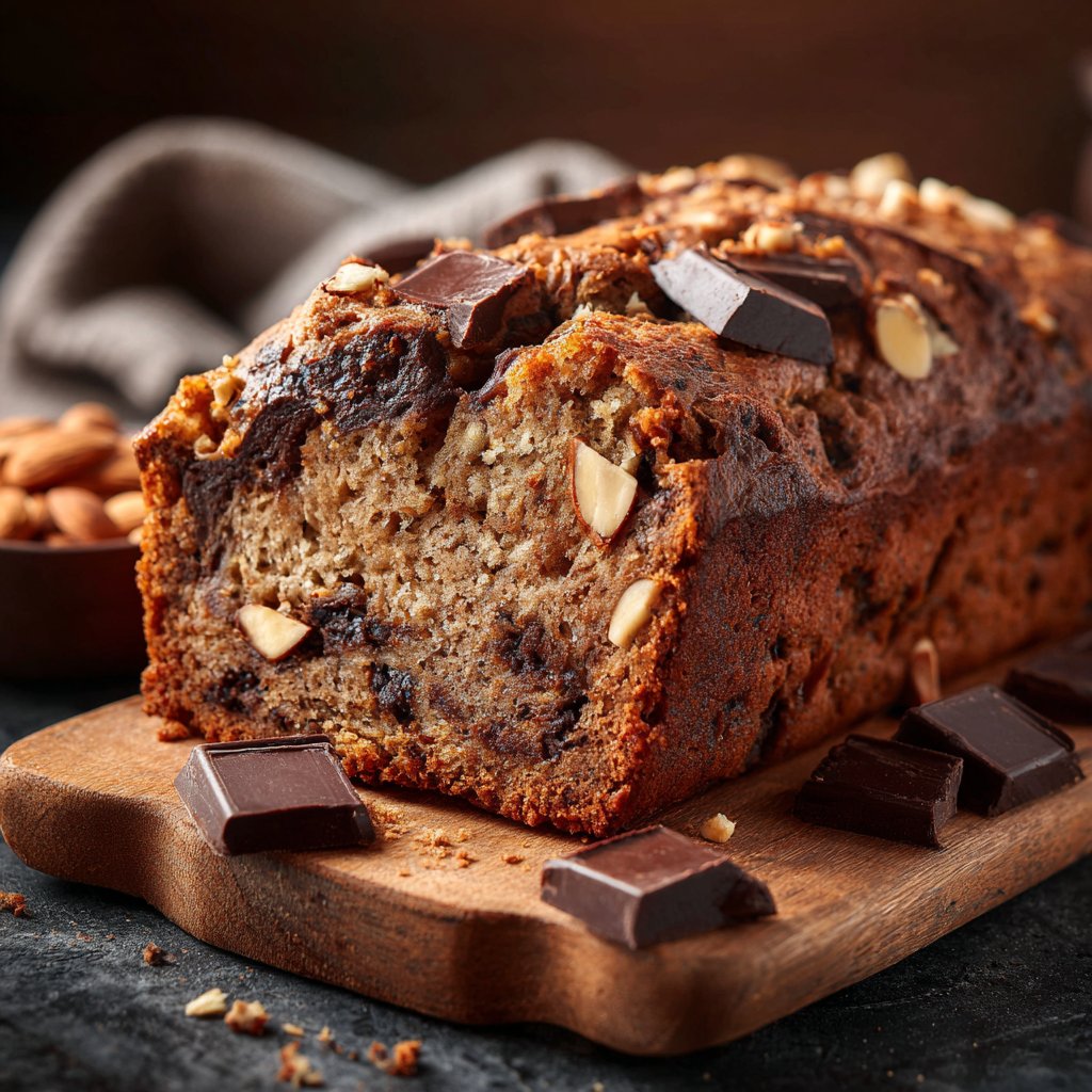 Bananenbrot mit Zartbitterschokolade und Mandeln